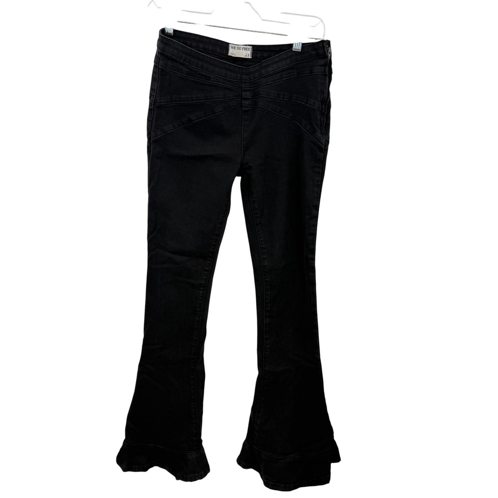 Free People Bell Bottom Pants Womens SZ 28 Black Boho Flare Stretch Side Zip